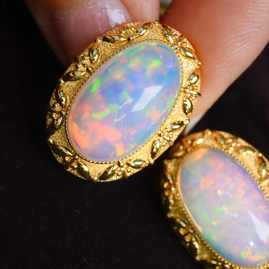 14k Gold 12.16 Ct Natural Opal Earrings - 6