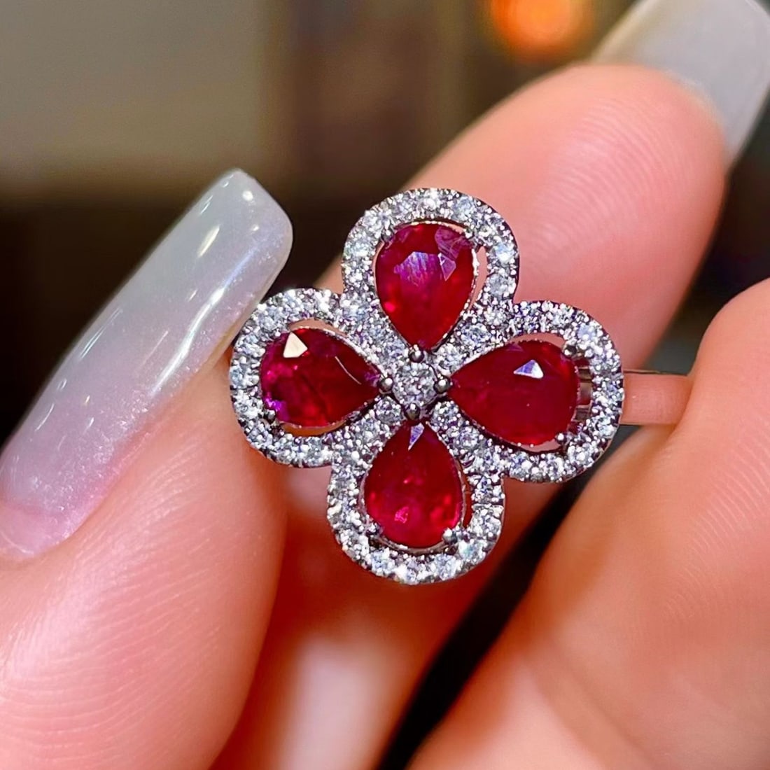 14k Gold 1.52 Ctw Natural Ruby & Diamond Ring: Ref:231164438 // gold content:14k gold // ring size:7. 25us // // main gemstone:ruby // shape:pear // carat weight:1. 26ct // color:red // treatment:natural // // adjacent gemstone 2 : diamond //