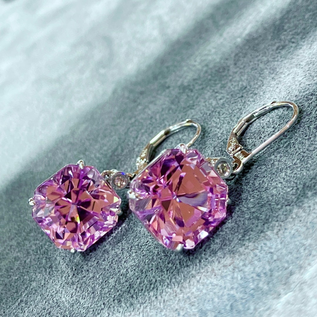 14k Gold 20.5 Ct Natural Kunzite & Diamond Earrings - 5
