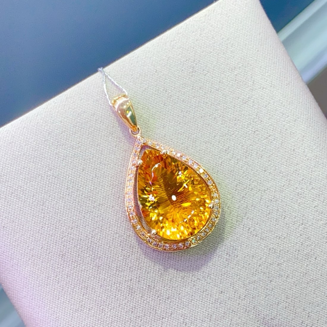 14k Gold 8.23 Ctw Natural Citrine & Diamond Pendant( Without Chain ) - 5