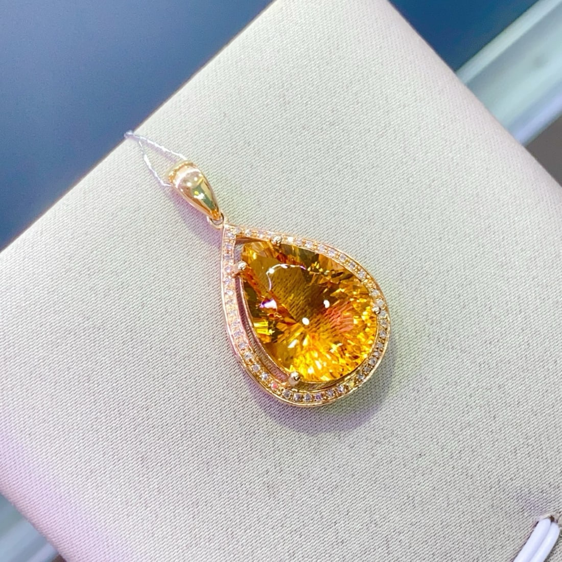 14k Gold 8.23 Ctw Natural Citrine & Diamond Pendant( Without Chain ) - 6
