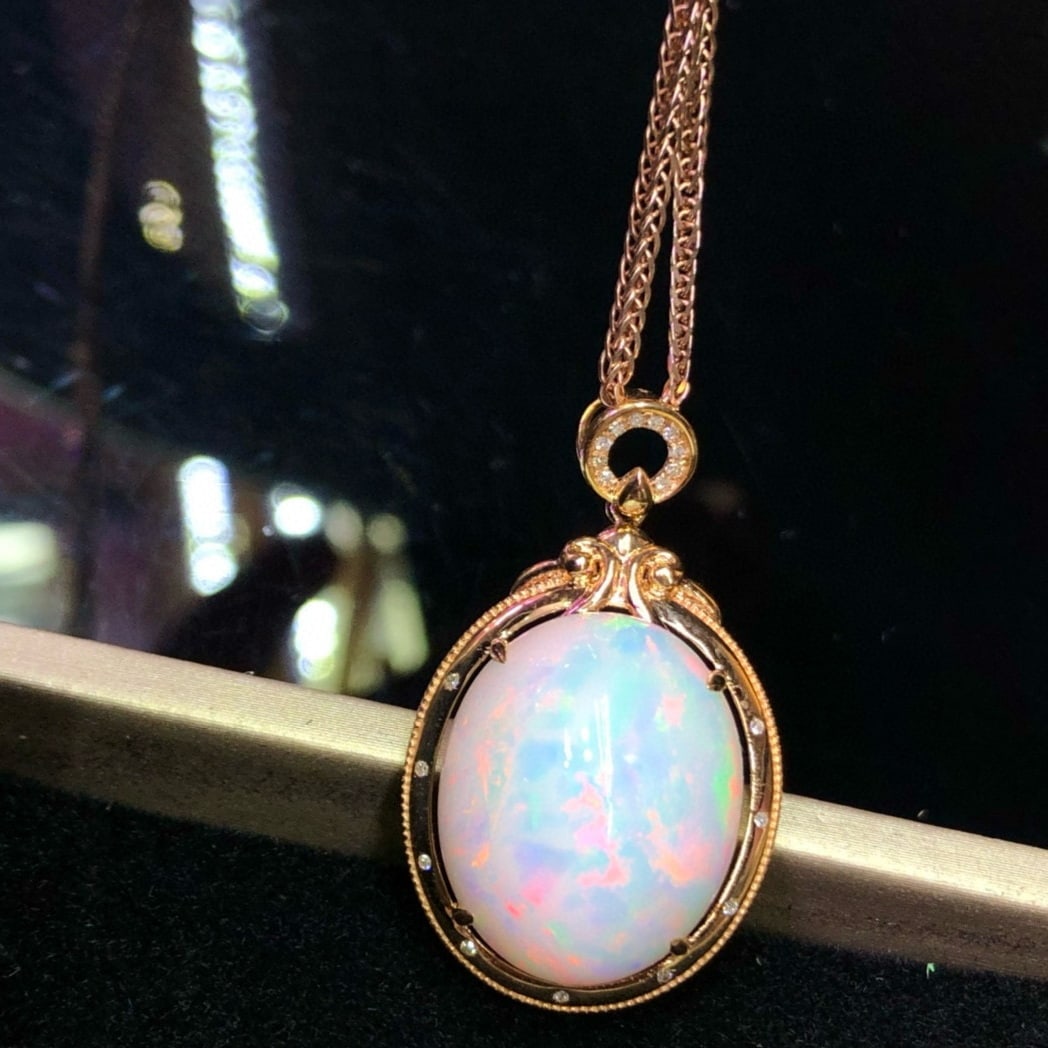 14k Gold 12.85 Ct Natural Opal & Diamond Pendant( Without Chain ) - 4