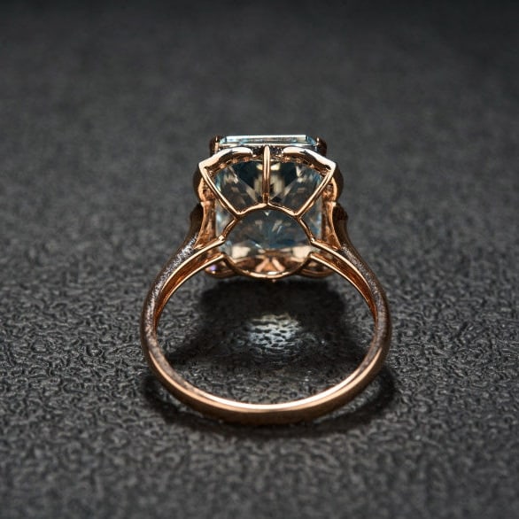 14k Gold 4.97 Ct Natural Aquamarine & Diamond Ring - 5