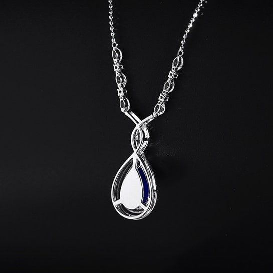 14k Gold 2.10 Ctw Vivid Blue Natural Sapphire & Diamond Necklace - 4