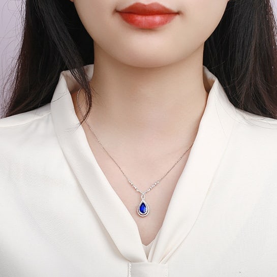 14k Gold 2.10 Ctw Vivid Blue Natural Sapphire & Diamond Necklace - 5