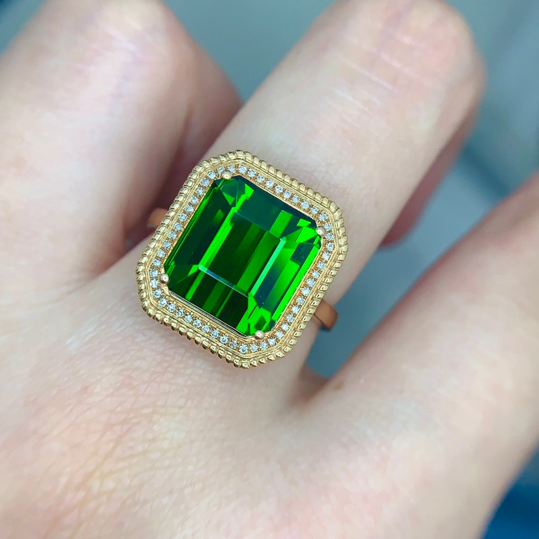14k Gold 7.5 Ct Natural Tourmaline & Diamond Ring - 5