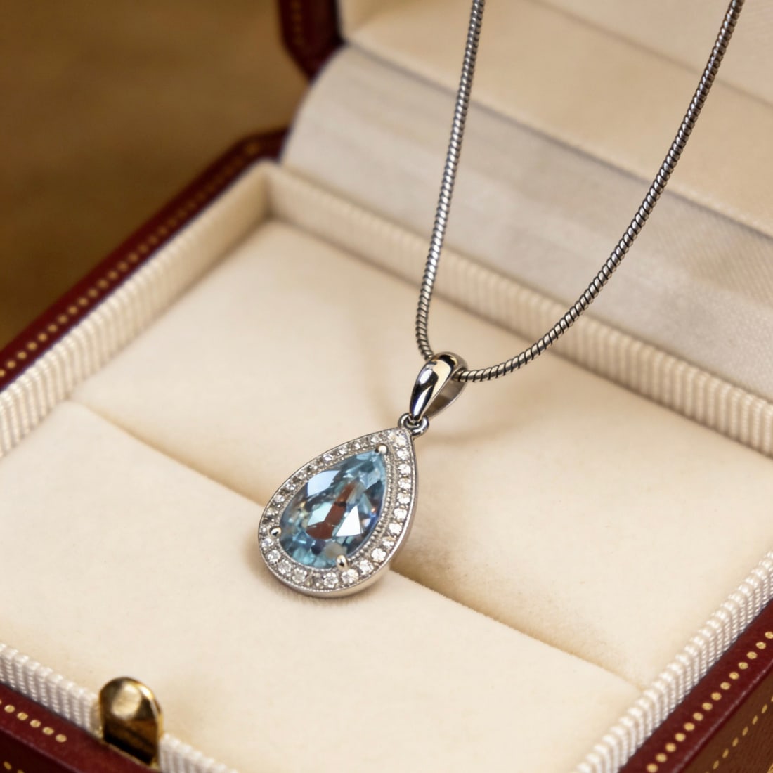 14k Gold 1.56 Ct Natural Aquamarine & Diamond Pendant( Without Chain ) - 4