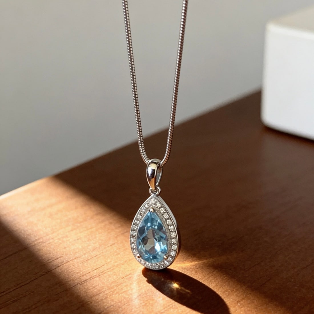 14k Gold 1.56 Ct Natural Aquamarine & Diamond Pendant( Without Chain ) - 5
