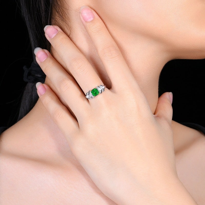 14k Gold 1.43 Ctw Vivid Green Natural Emerald & Diamond Ring - 7