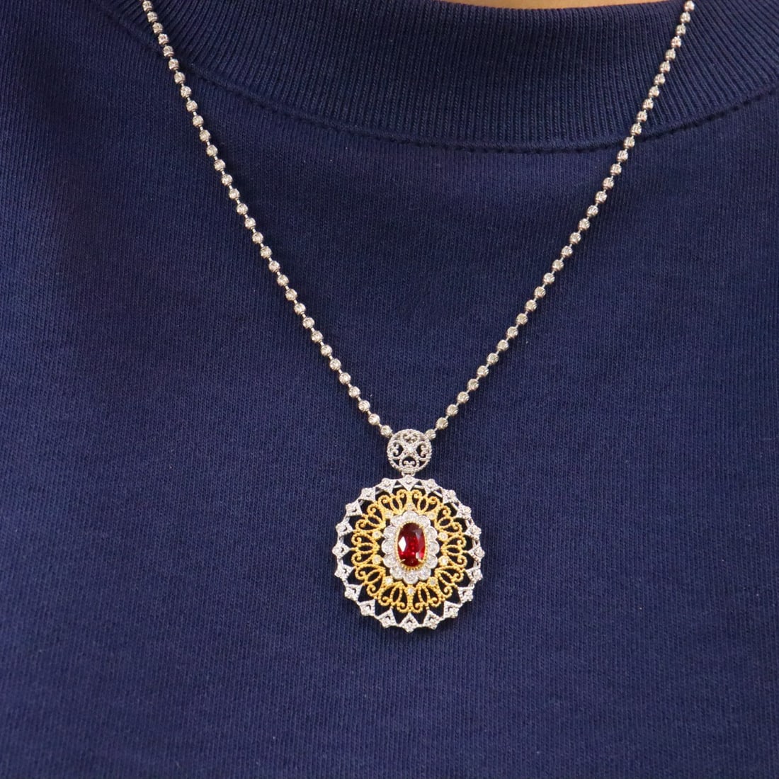 14k Gold 0.61 Ctw Vivid Red Natural Ruby & Diamond Pendant( Without Chain ) - 6
