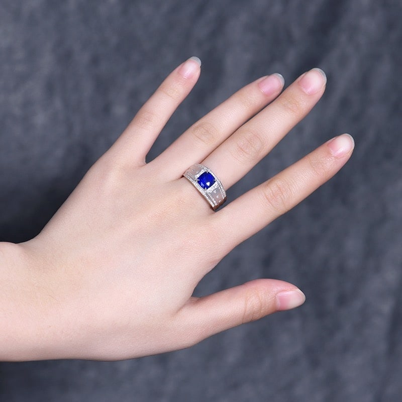 14k Gold 2.13 Ctw Natural Sapphire & Diamond & Men¡¯s Ring - 6