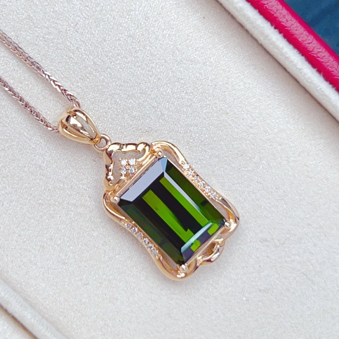 14k Gold 4.05 Ctw Natural Tourmaline & Diamond Pendant( Without Chain ) - 2