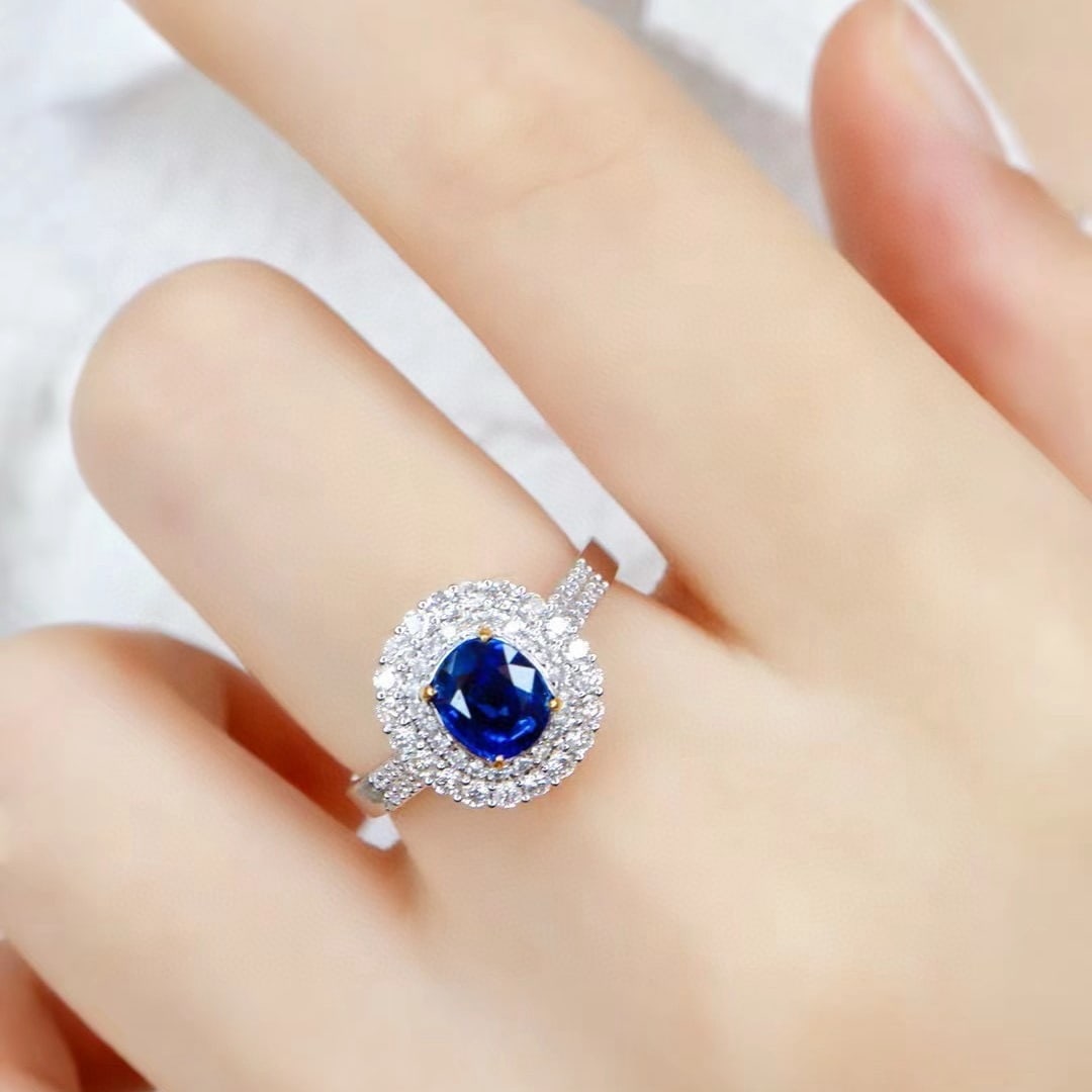 14k Gold 1.65 Ctw Vivid Blue Natural Sapphire & Diamond Ring - 5