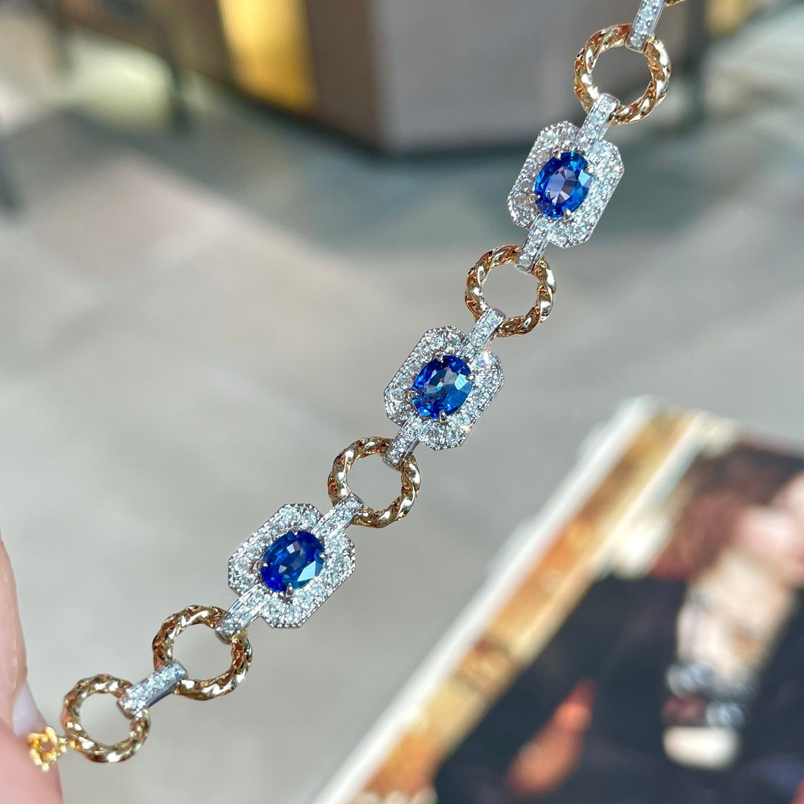 14k Gold 0.8 Ct Natural Sapphire & Diamond Bracelet - 5