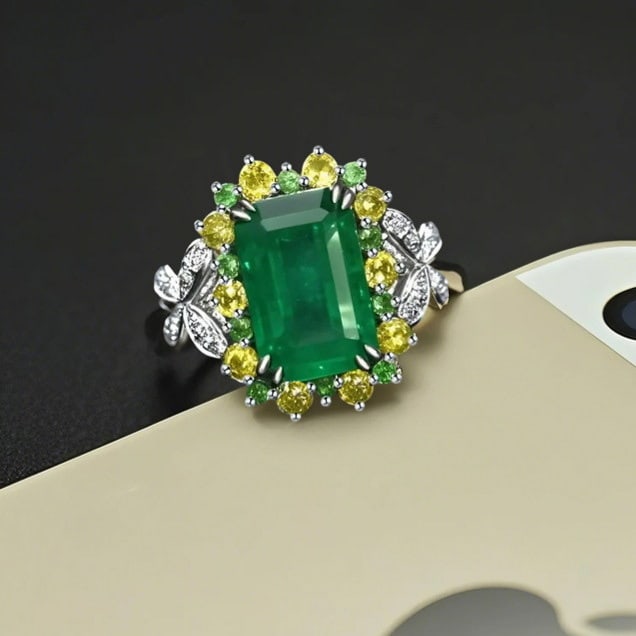 14k Gold 2.96 Ctw Natural Emerald & Sapphire Ring - 4