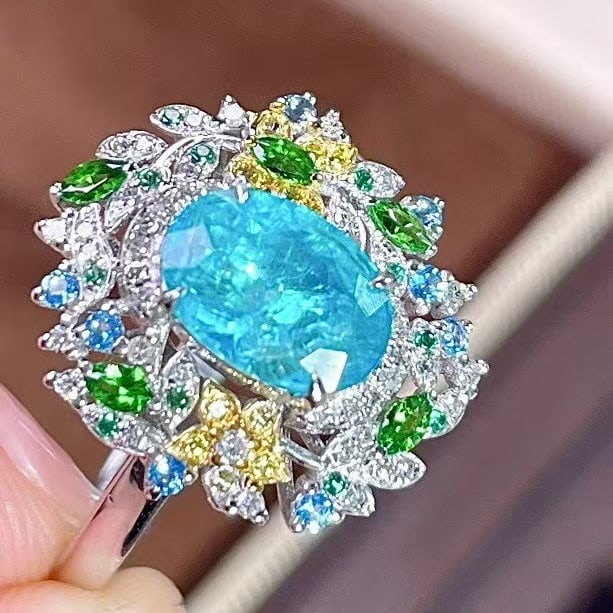 14k Gold 1.73 Ctw Natural Paraiba Tourmaline & Coloured Gemstone Ring - 2