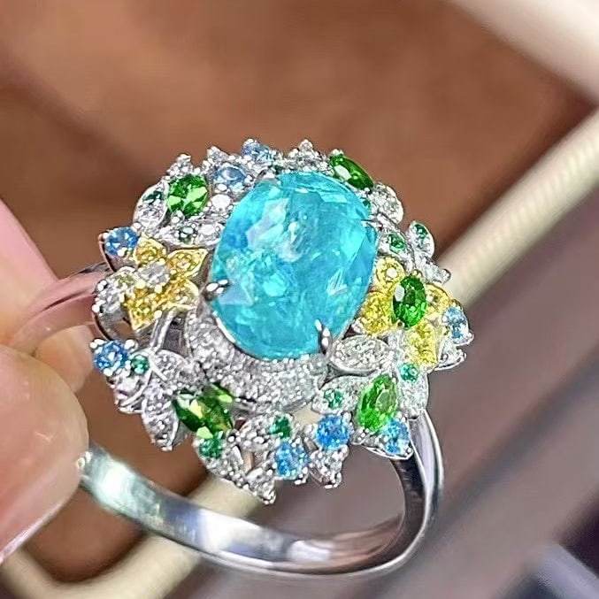 14k Gold 1.73 Ctw Natural Paraiba Tourmaline & Coloured Gemstone Ring - 3