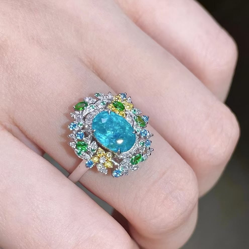 14k Gold 1.73 Ctw Natural Paraiba Tourmaline & Coloured Gemstone Ring - 4