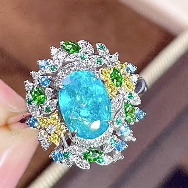 14k Gold 1.73 Ctw Natural Paraiba Tourmaline & Coloured Gemstone Ring - 5
