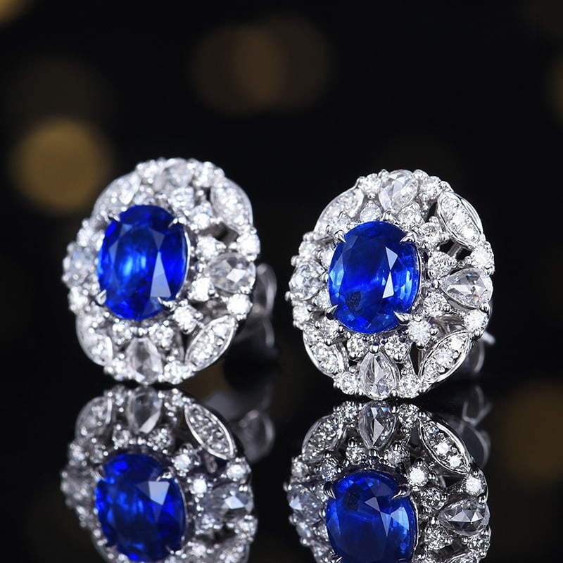 14k Gold 2.65 Ctw Natural Sapphire & Diamond Earrings - 2