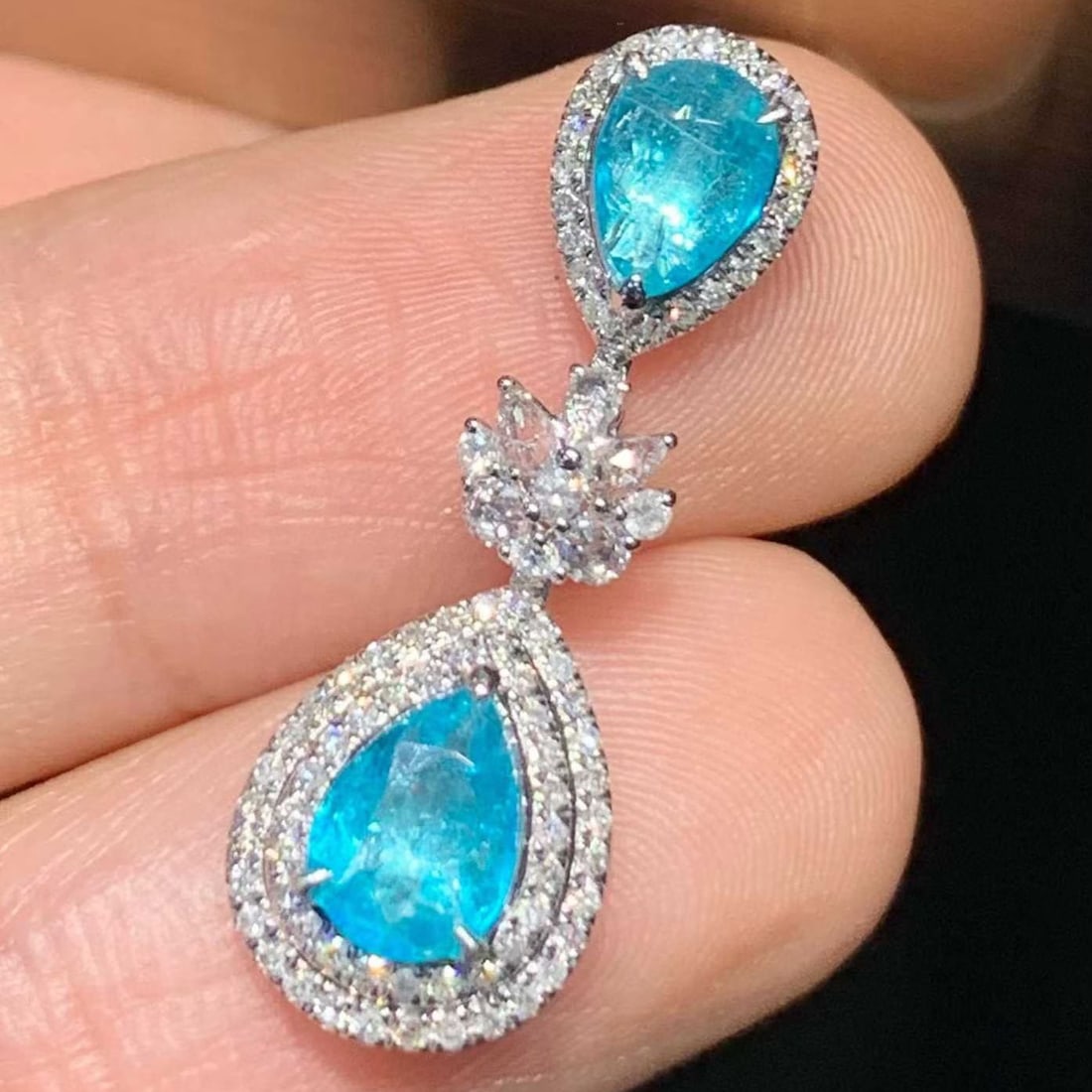 14k Gold 0.9 Ct Natural Paraiba Tourmaline & Diamond Pendant( Without Chain ) - 3