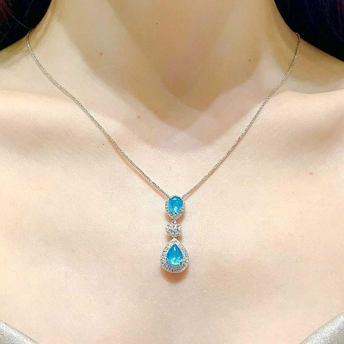 14k Gold 0.9 Ct Natural Paraiba Tourmaline & Diamond Pendant( Without Chain ) - 5