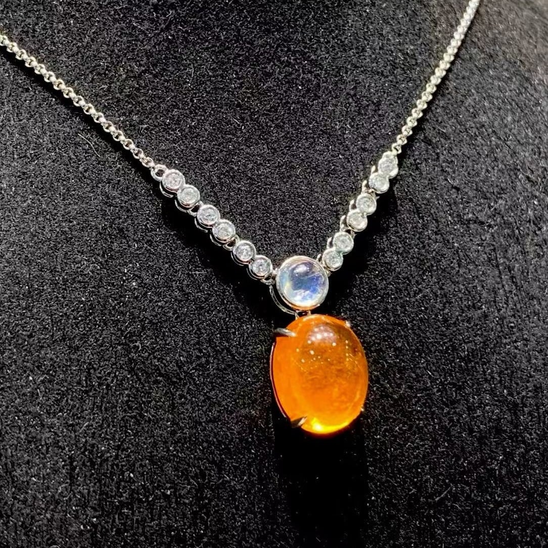 14k Gold 6.2 Ct Natural Spessartine & Diamond Necklace - 5
