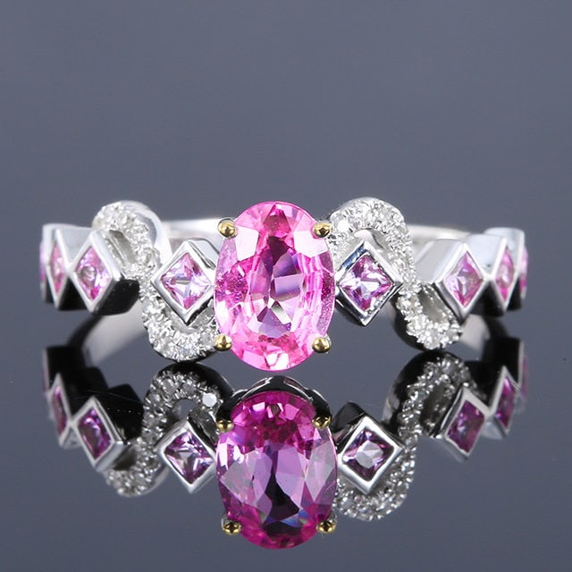 14k Gold 1.13 Ctw Natural Sapphire & Diamond Ring: Ref:231165078 // gold content:14k gold // ring size:7. 25us // // main gemstone:sapphire // shape:multiple // carat weight:1. 07ct // color:pink // treatment:natural // // adjacent gemstone 2 :