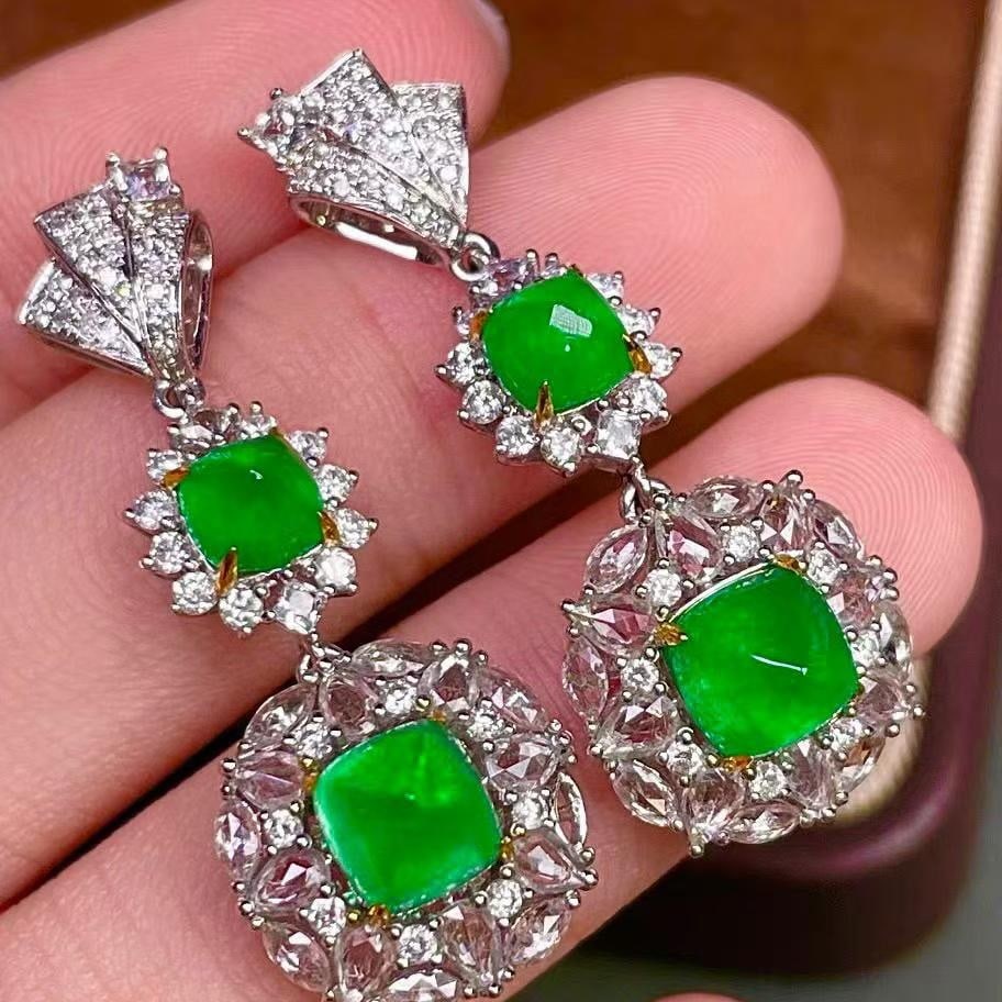 14k Gold 4.12 Ctw Natural Emerald & Diamond Earrings - 2