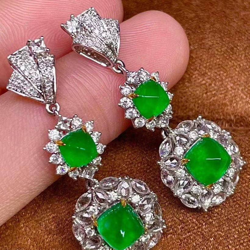 14k Gold 4.12 Ctw Natural Emerald & Diamond Earrings - 4