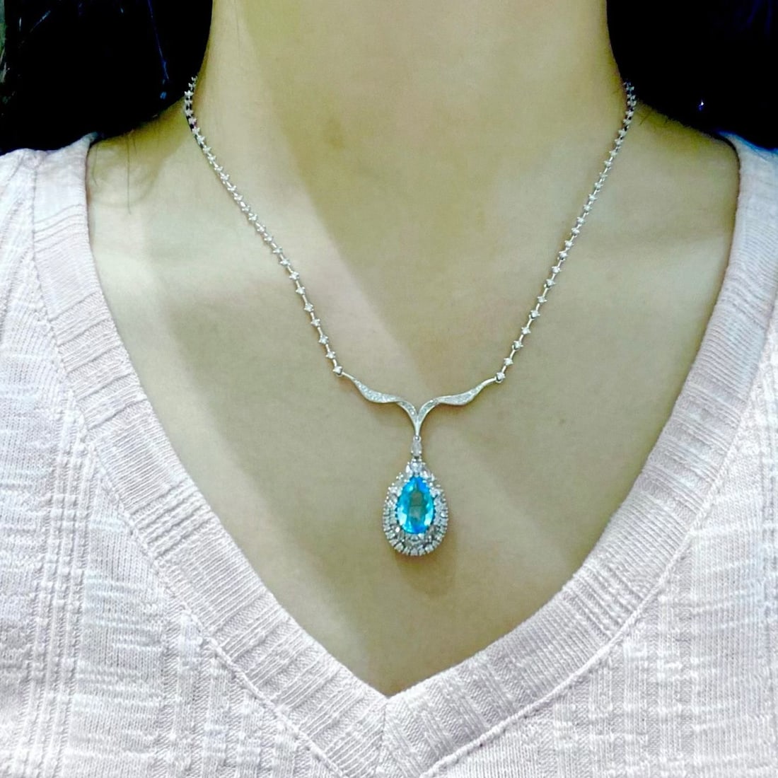 14k Gold 2.91 Ctw Natural Paraiba Tourmaline & Diamond Necklace - 9