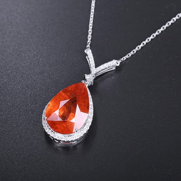 14k Gold 11.39 Ctw Natural Spessartine & Diamond Necklace - 4