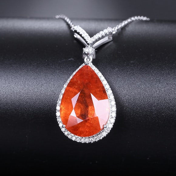 14k Gold 11.39 Ctw Natural Spessartine & Diamond Necklace - 6