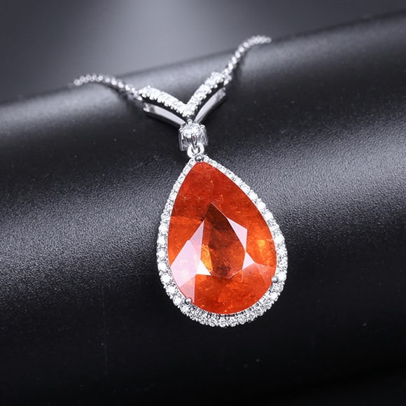 14k Gold 11.39 Ctw Natural Spessartine & Diamond Necklace - 7