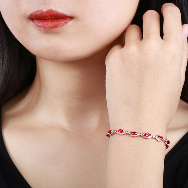 14k Gold 4.62 Ctw Natural Ruby & Diamond Bracelet - 4