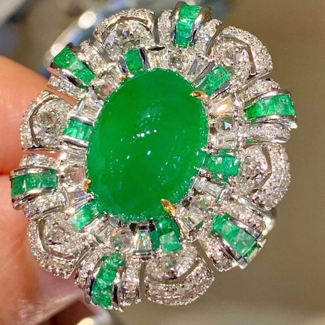 14k Gold 8.05 Ct Natural Emerald & Diamond Ring/pendant( Without Chain ) - 2