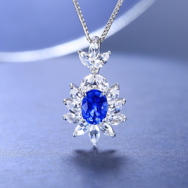 14k Gold 2.40 Ctw Natural Sapphire & Sapphire Pendant( Without Chain ): Ref:231165132 // gold content:14k gold // main gemstone:sapphire // shape:oval // carat weight:1. 15ct // color:blue // treatment:natural // // adjacent gemstone 2 : sapphire // number of stones:14