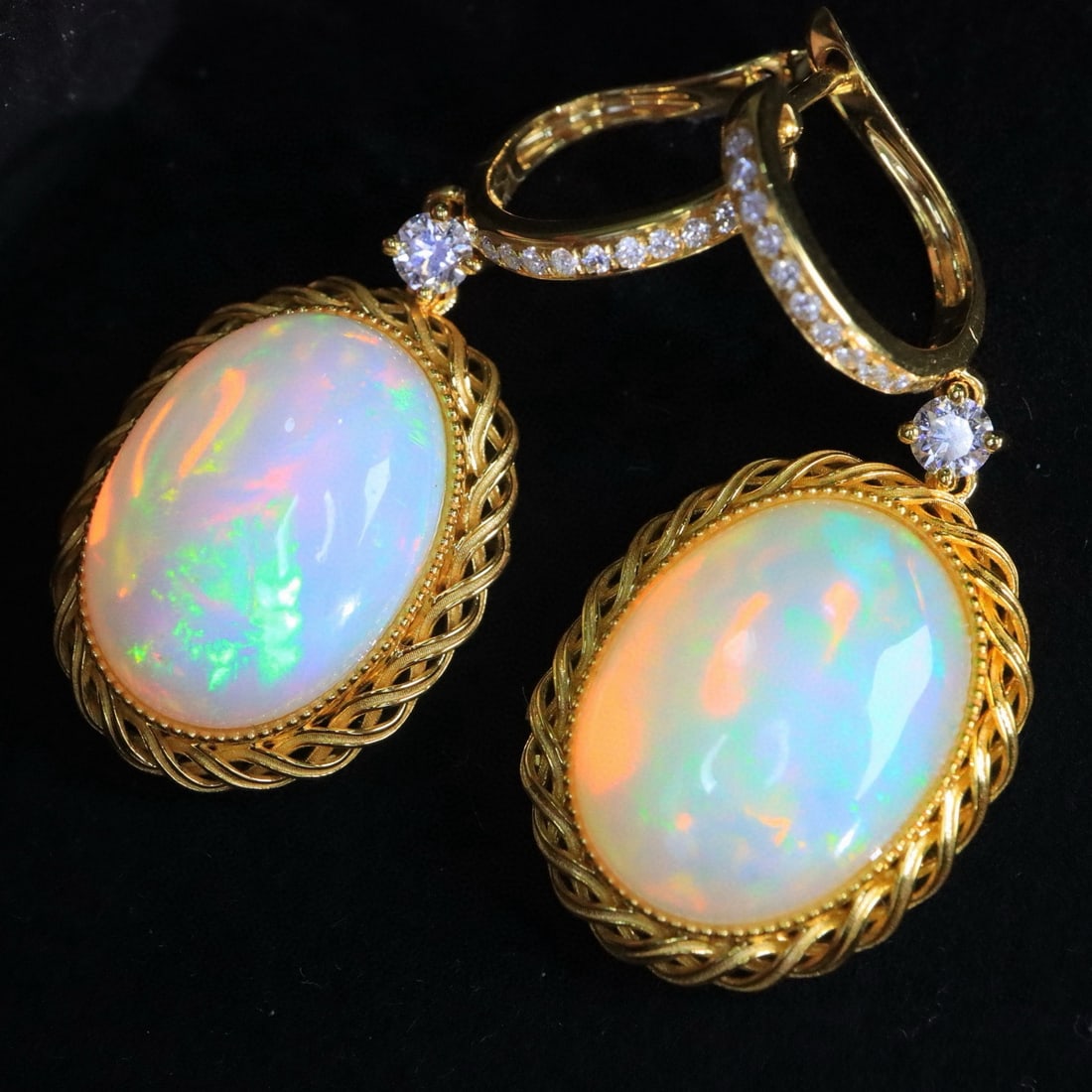 14k Gold 8.56 Ctw Natural Opal & Diamond Earrings (1 of 7)