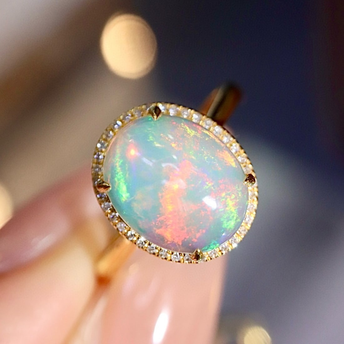 14k Gold 2.21 Ctw Natural Opal & Diamond Ring (1 of 10)