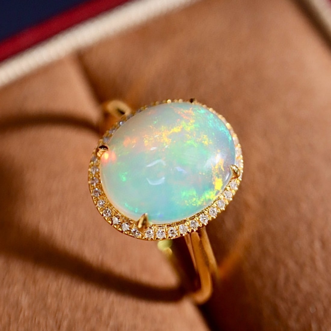 14k Gold 2.21 Ctw Natural Opal & Diamond Ring - 9