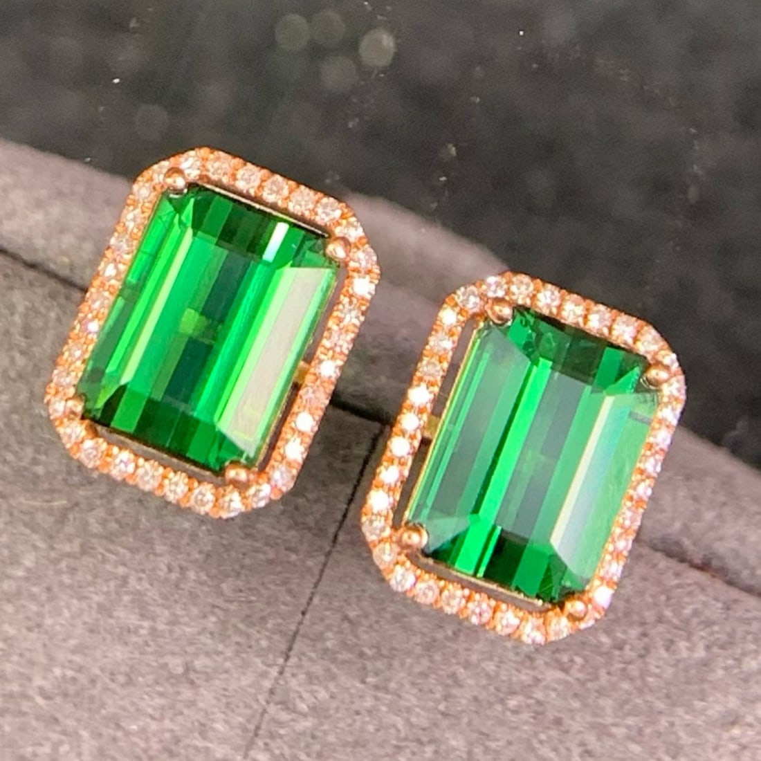 14k Gold 3.6 Ct Natural Tourmaline & Diamond Earrings - 9