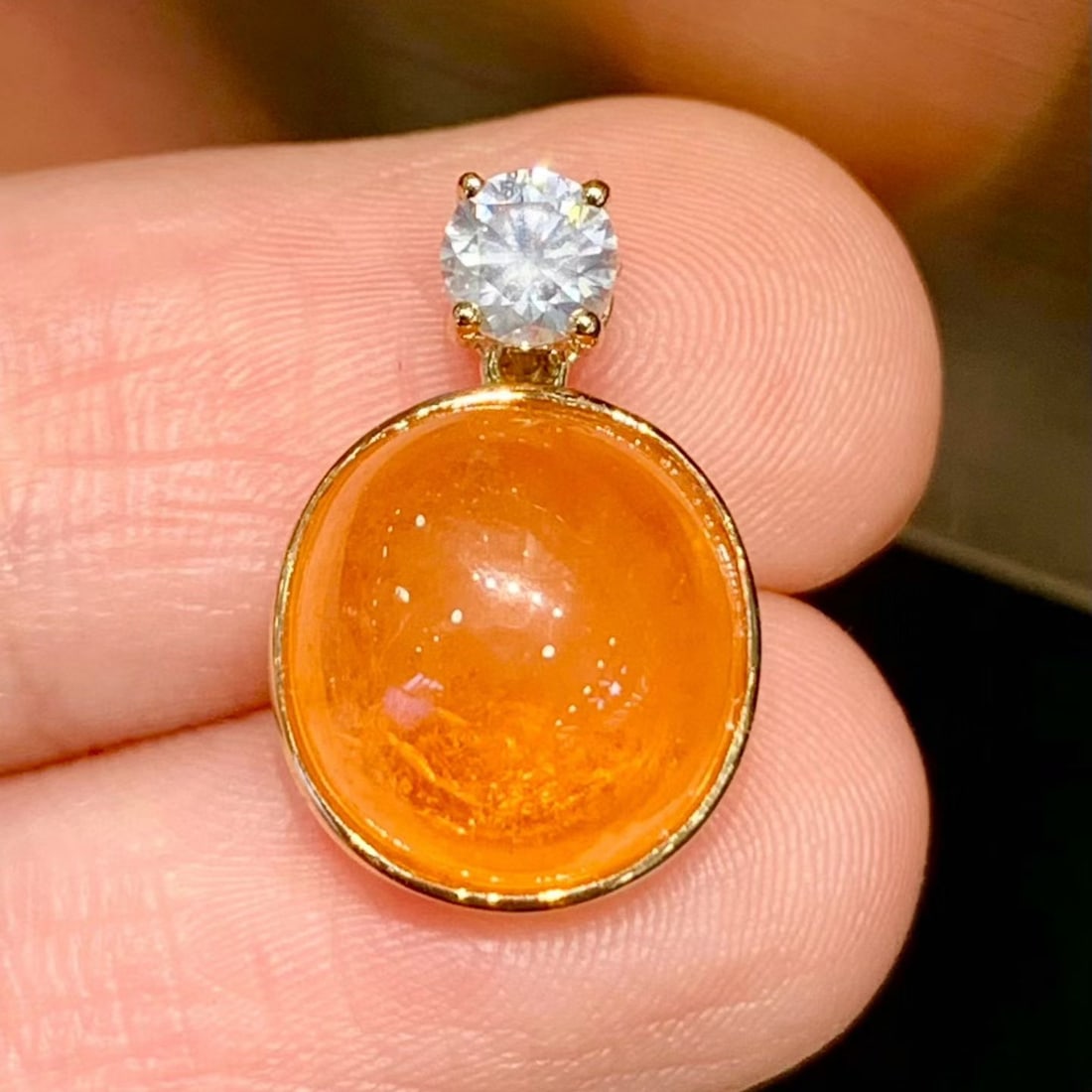 14k Gold 8.3 Ctw Natural Spessartine & Diamond Pendant( Without Chain ) - 2