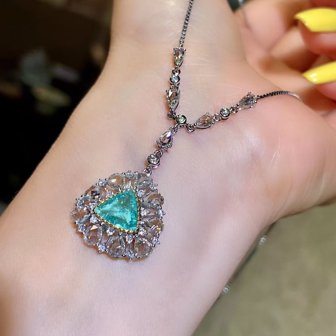 14k Gold 3.30 Ctw Natural Paraiba Tourmaline & Diamond Necklace - 2