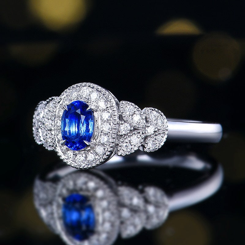 14k Gold 0.59 Ctw Natural Sapphire & Diamond Ring - 2