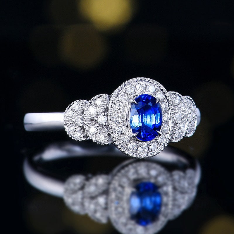 14k Gold 0.59 Ctw Natural Sapphire & Diamond Ring - 3