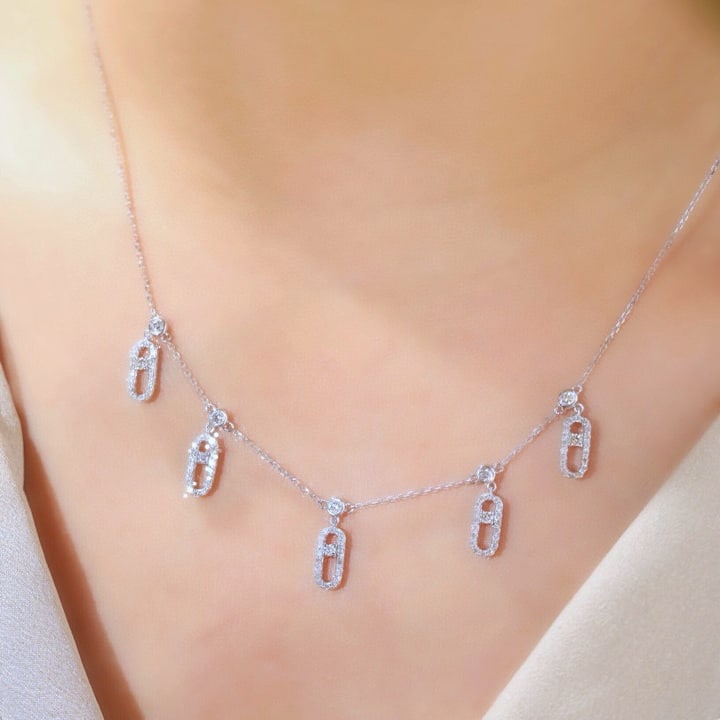 14k Gold 0.8 Ct Natural H Diamond Necklace - 4