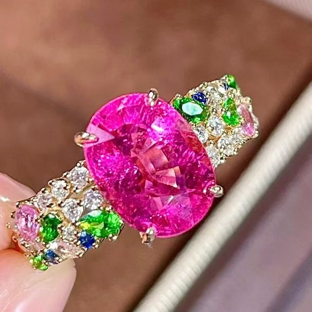 14k Gold 2.81 Ctw Natural Tourmaline & Diamond Ring - 4