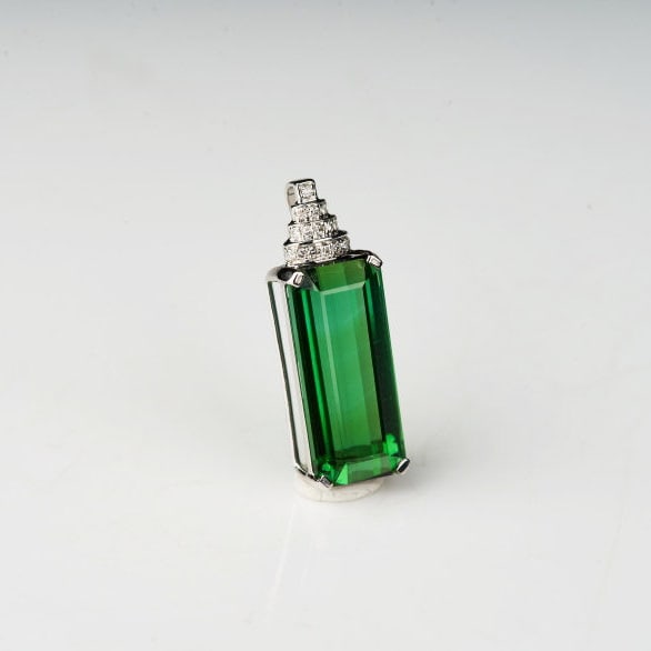 14k Gold 4.52 Ct Natural Tourmaline & Diamond Pendant( Without Chain ) - 2