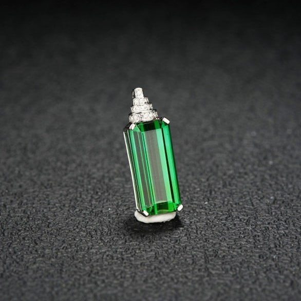 14k Gold 4.52 Ct Natural Tourmaline & Diamond Pendant( Without Chain ) - 4