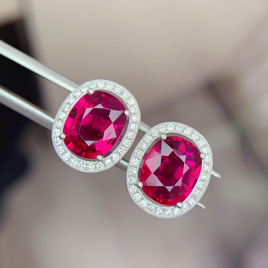 14k Gold 4.5 Ct Natural Tourmaline & Diamond Earrings - 3